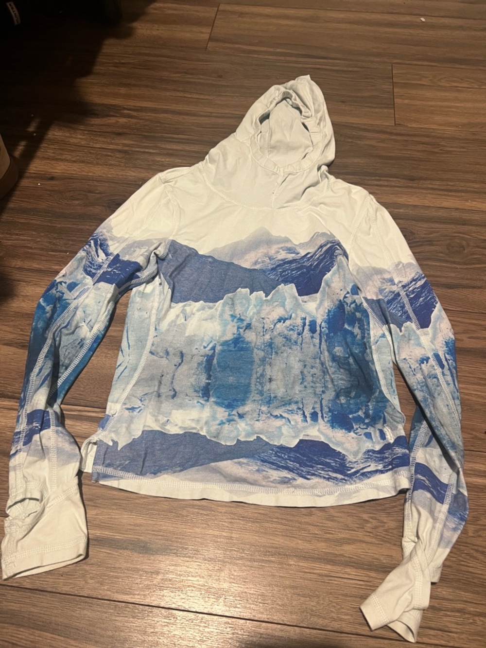 FP Movement by Free People Blue White Long Sleeve Hooded Tee